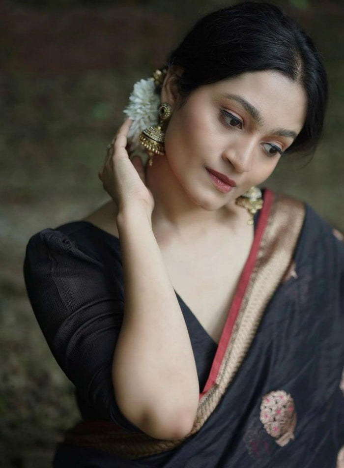 Black Banarasi Silk Saree, Wedding Wear