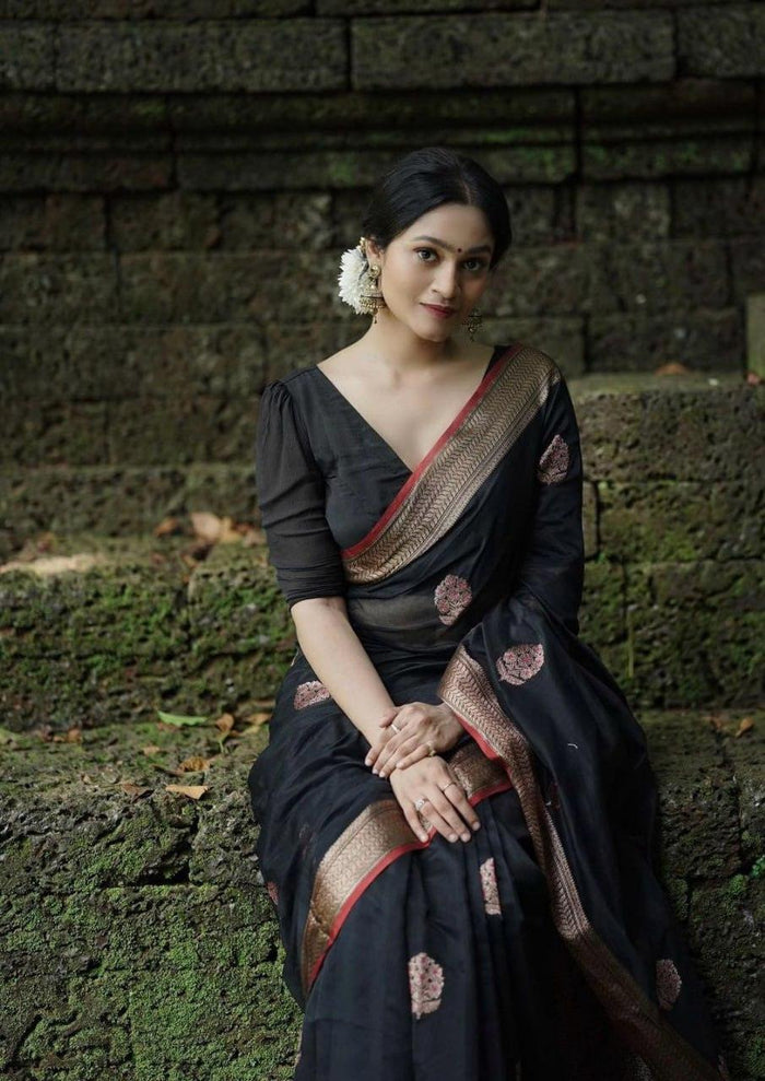 Black Banarasi Silk Saree, Wedding Wear