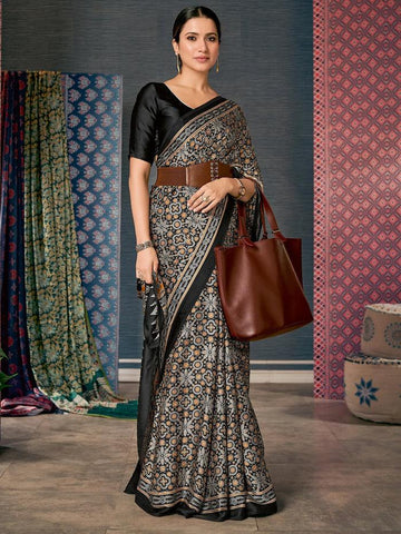 Black Colored Flower Design Silk Saree