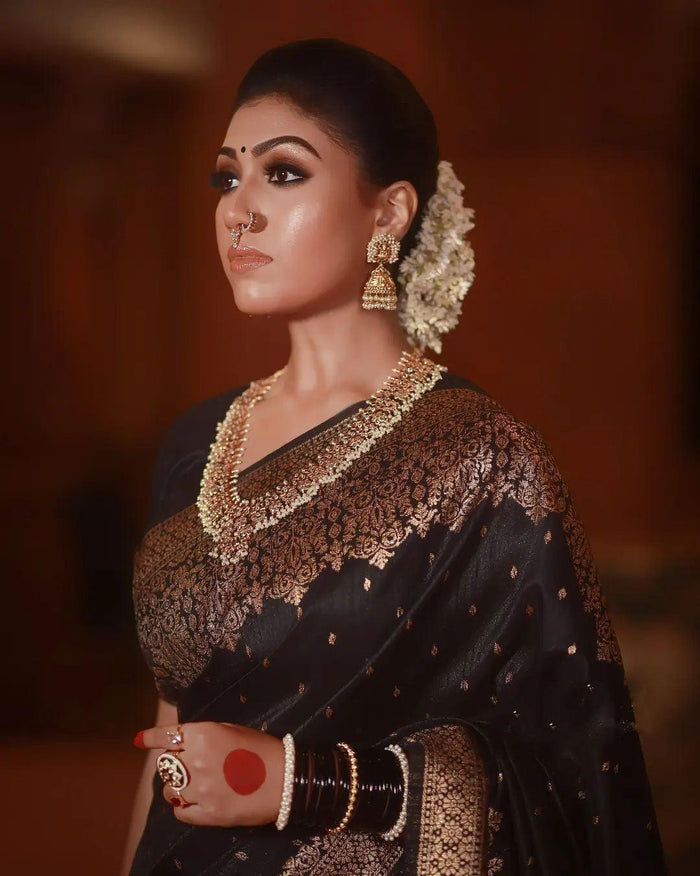 Black Soft Banarasi Silk Saree