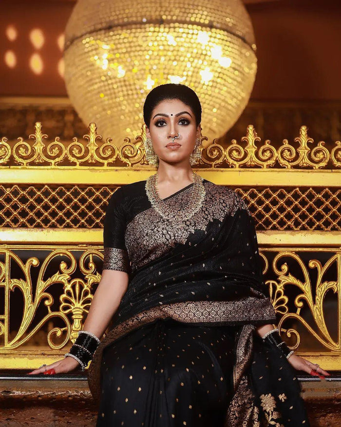 Black Soft Banarasi Silk Saree