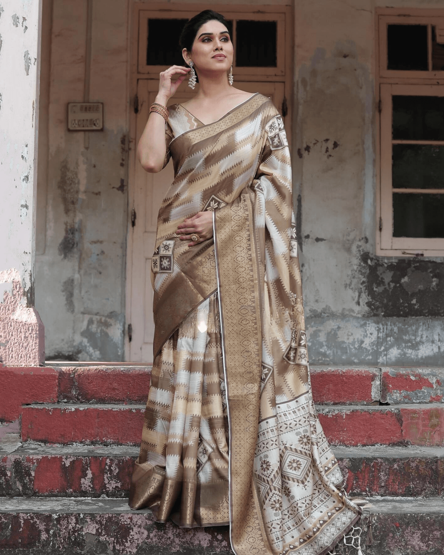 Blissful Multi Colored Jacquard Silk Saree - Ibis Fab