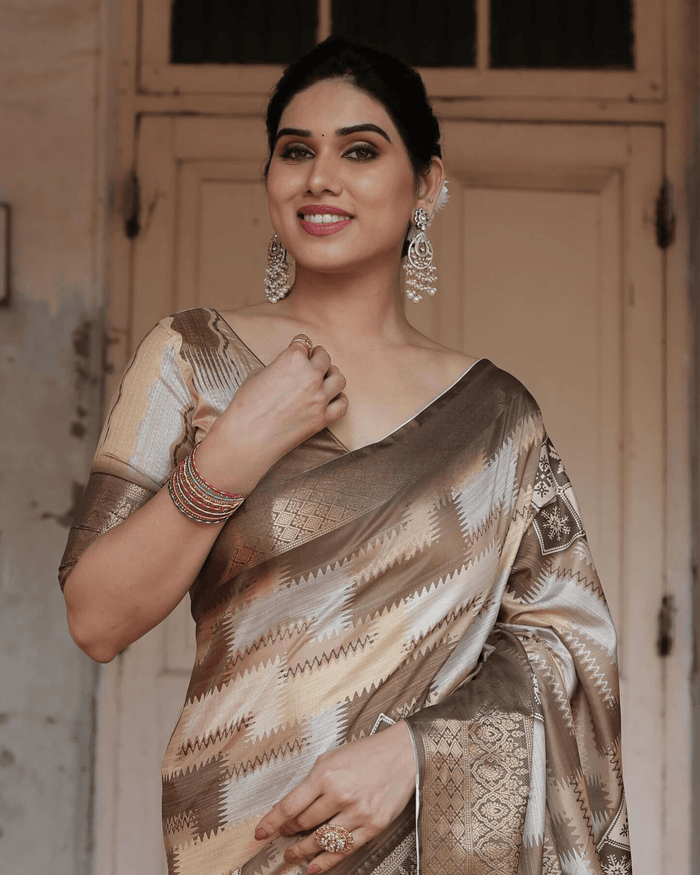 Blissful Multi Colored Jacquard Silk Saree