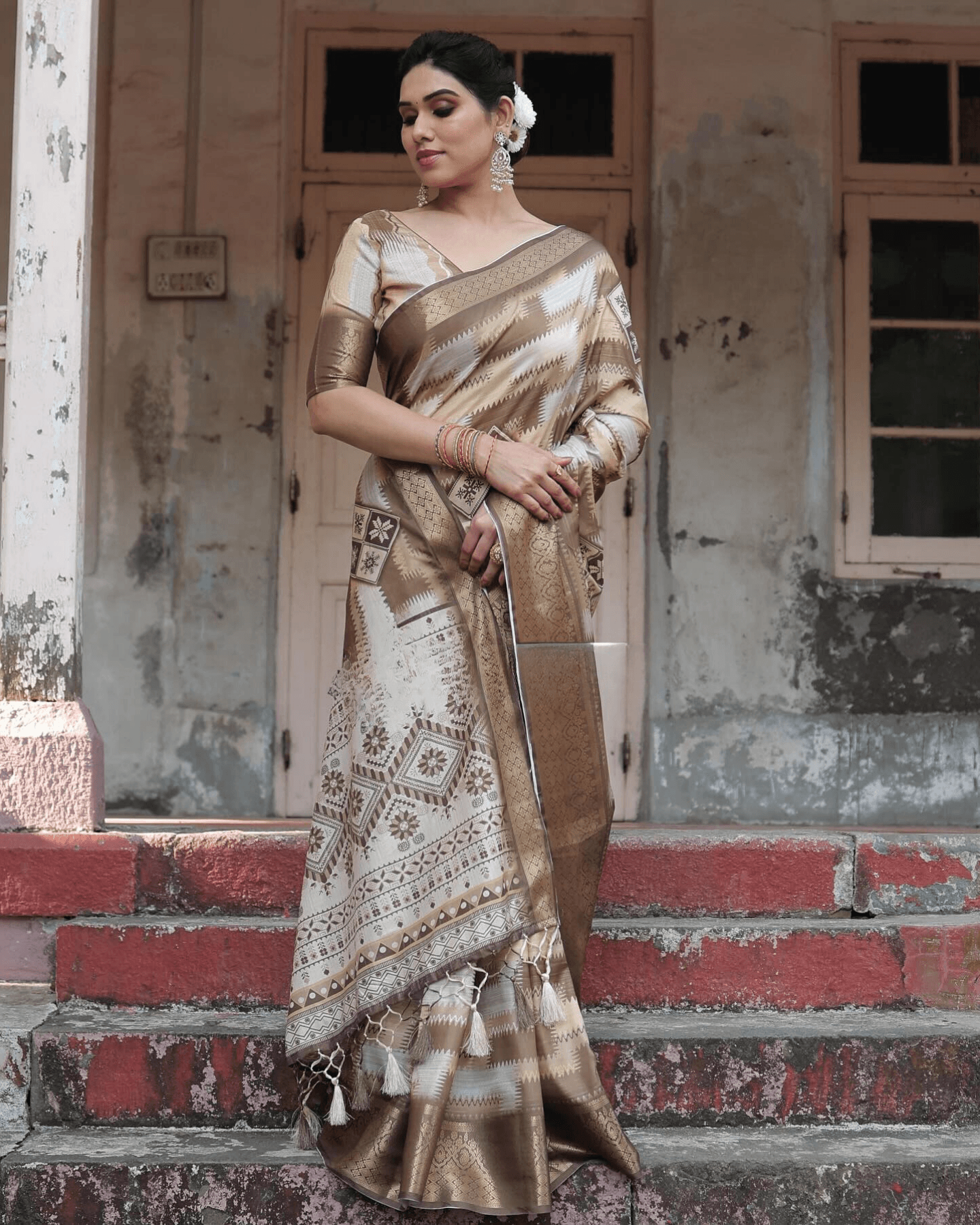 Blissful Multi Colored Jacquard Silk Saree - Ibis Fab