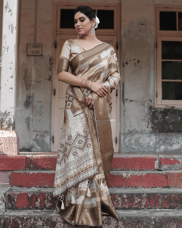 Blissful Multi Colored Jacquard Silk Saree