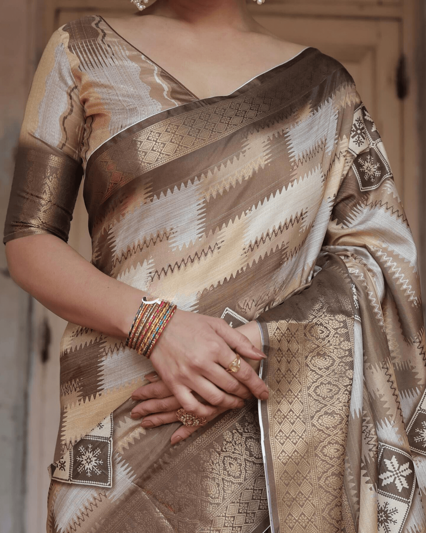 Blissful Multi Colored Jacquard Silk Saree - Ibis Fab