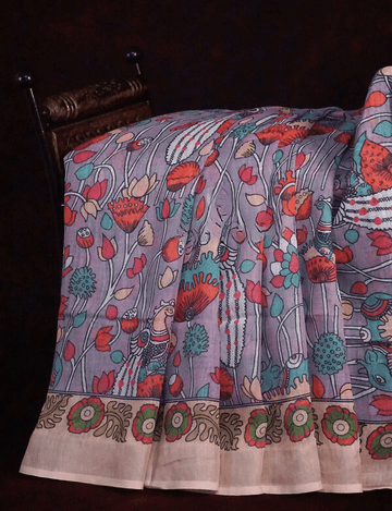 Blissful Purple Colored Cotton Linen Designer Printed Saree