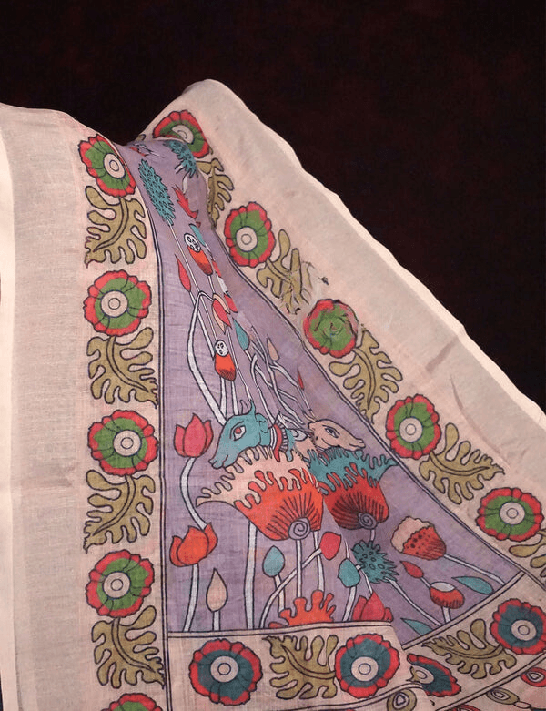 Blissful Purple Colored Cotton Linen Designer Printed Saree - Ibis Fab