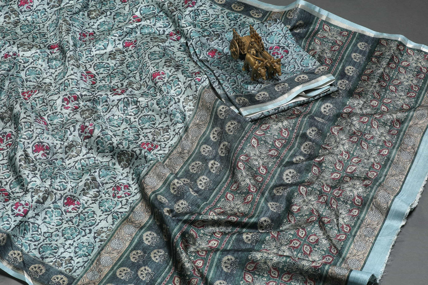 Blissful Sky Blue Colored Cotton Linen Designer Printed Saree - Ibis Fab