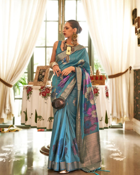 Blue Bollywood Style Silk Saree - Ibis Fab