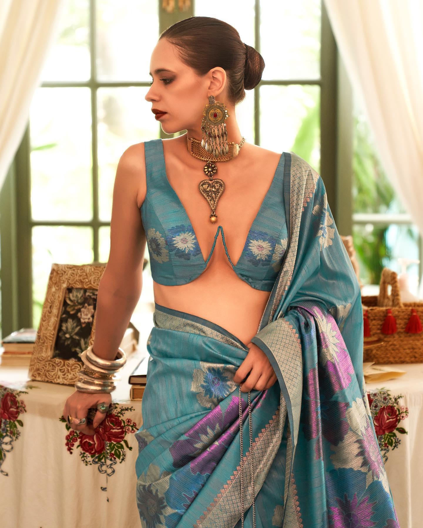 Blue Bollywood Style Silk Saree - Ibis Fab