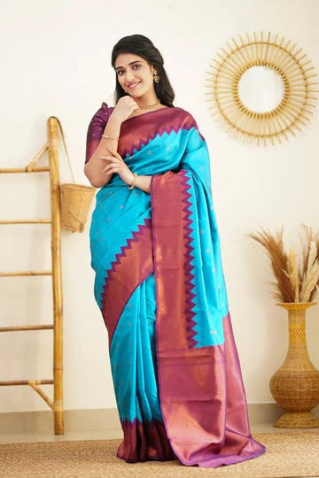 Blue Jacquard Work Soft Lichi Silk Saree