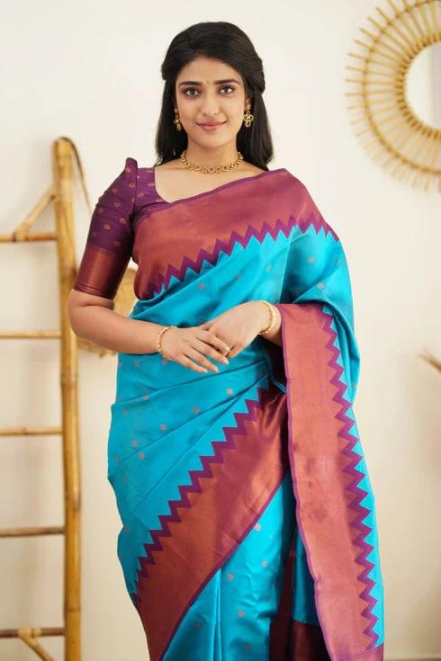 Blue Jacquard Work Soft Lichi Silk Saree - Ibis Fab