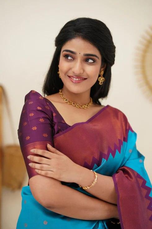 Blue Jacquard Work Soft Lichi Silk Saree
