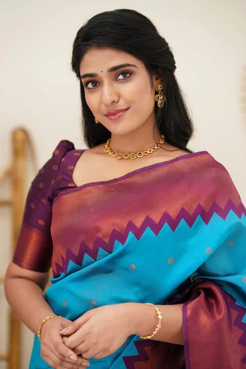 Blue Jacquard Work Soft Lichi Silk Saree
