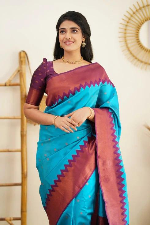 Blue Jacquard Work Soft Lichi Silk Saree - Ibis Fab