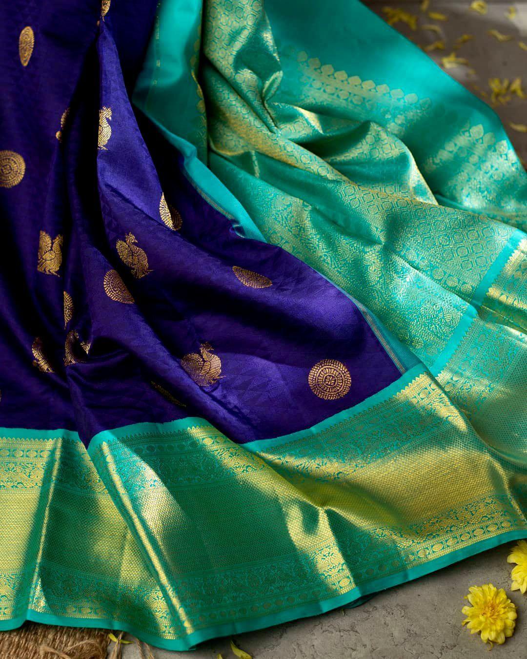 Blue Soft Banarasi Silk Saree With Ethnic Blouse Piece - Ibis Fab