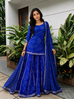 Royal Blue Bandhani Sharara Suit Set
