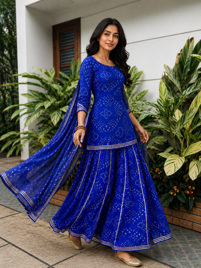 Royal Blue Bandhani Sharara Suit Set