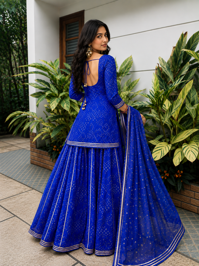 Royal Blue Bandhani Sharara Suit Set