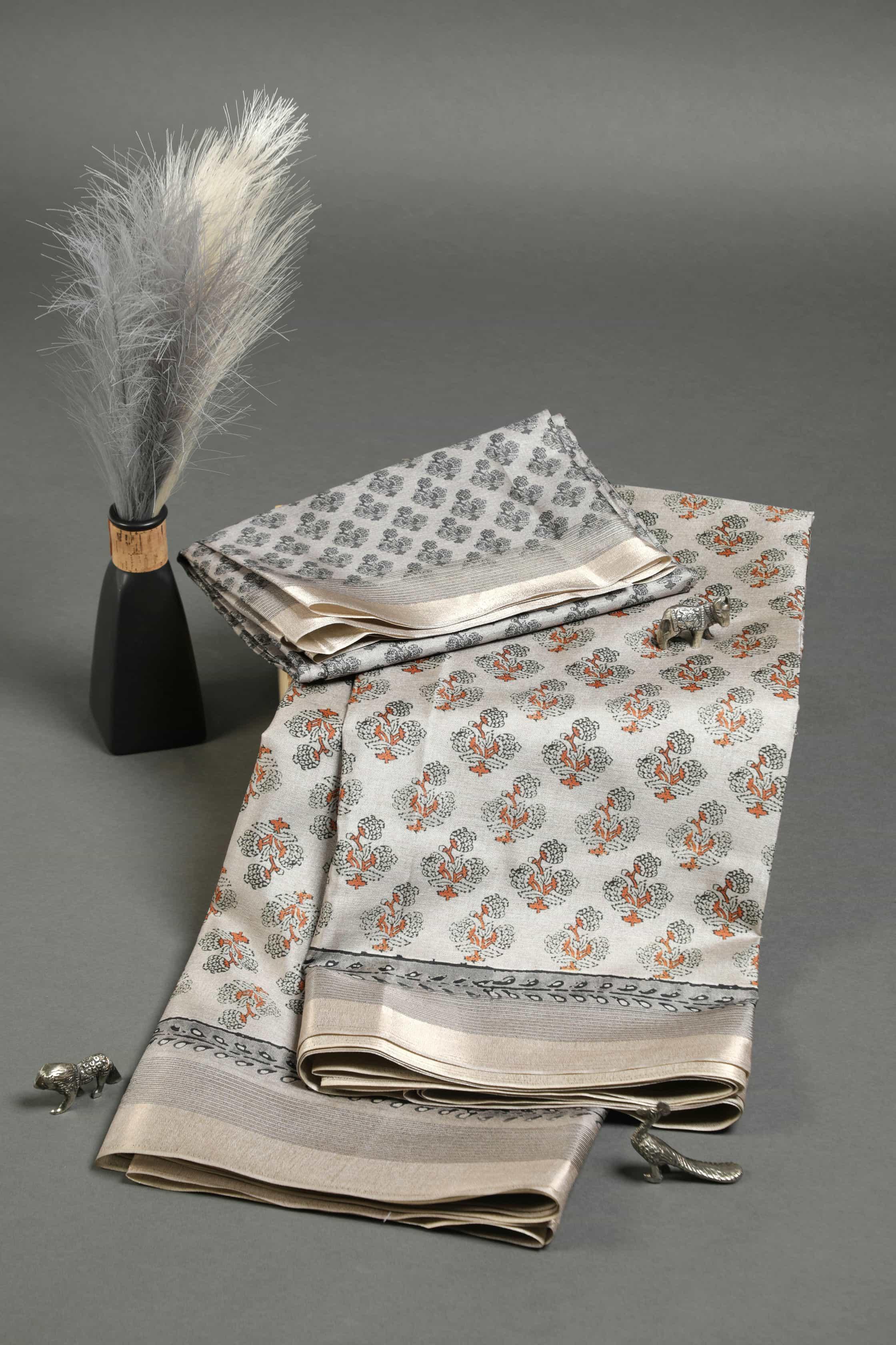 Breathtaking Gray Colored Cotton Linen Designer Printed Saree - Ibis Fab