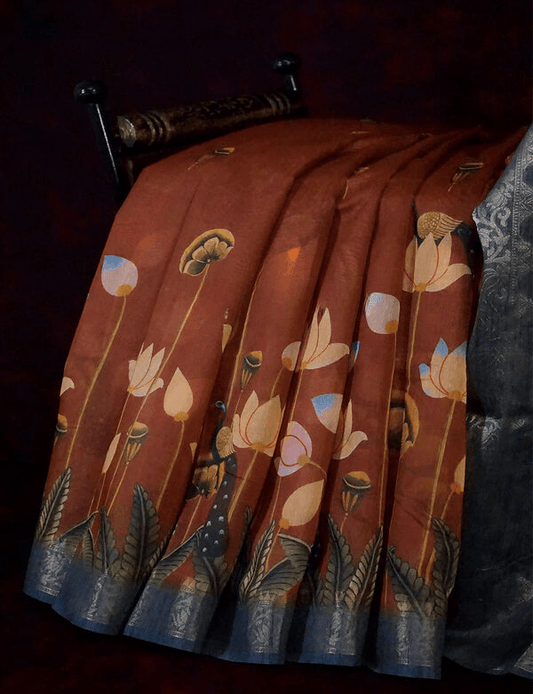 Breathtaking Red Colored Cotton Linen Designer Printed Saree - Ibis Fab