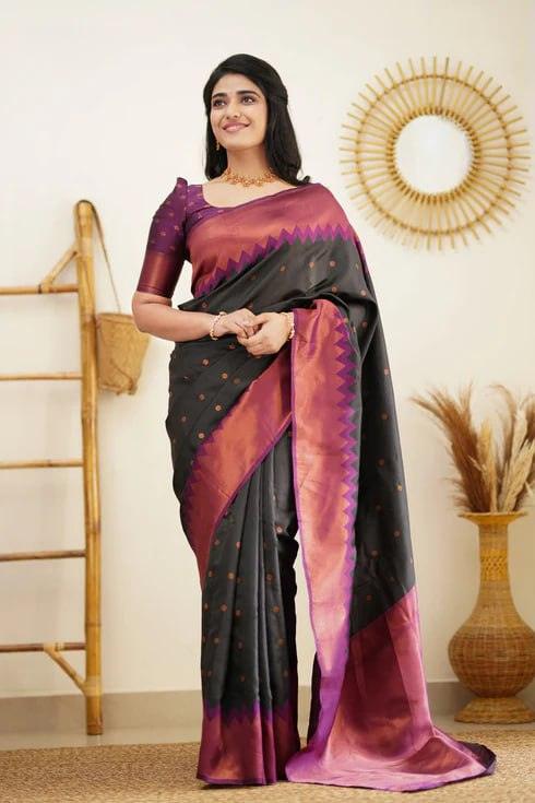 Brown Jacquard Work Soft Lichi Silk Saree - Ibis Fab