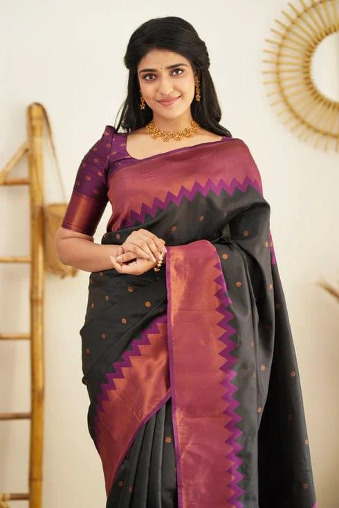 Brown Jacquard Work Soft Lichi Silk Saree - Ibis Fab