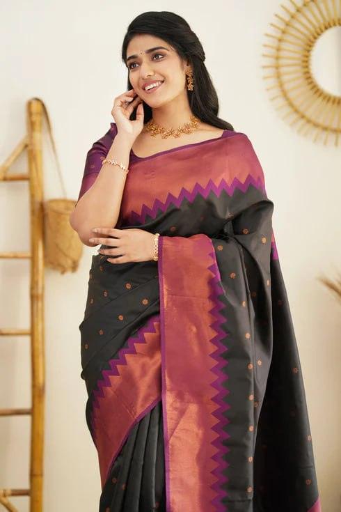 Brown Jacquard Work Soft Lichi Silk Saree - Ibis Fab