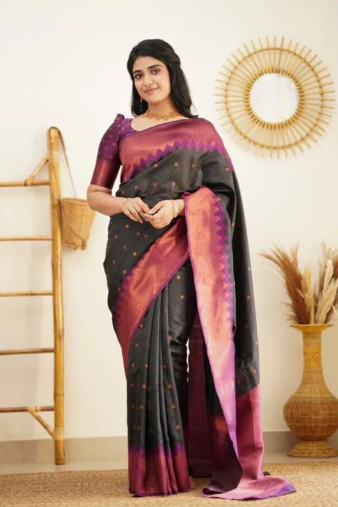 Brown Jacquard Work Soft Lichi Silk Saree - Ibis Fab