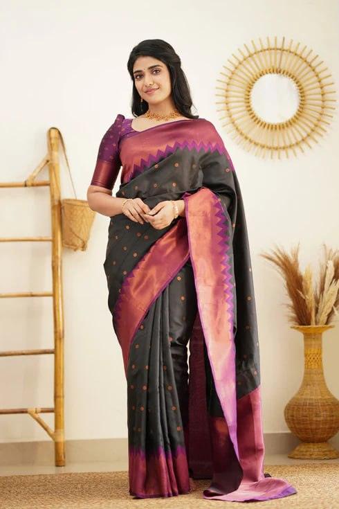 Brown Jacquard Work Soft Lichi Silk Saree - Ibis Fab