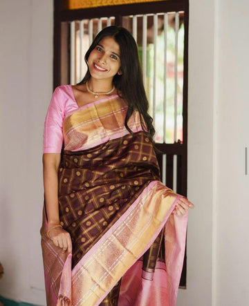 Brown Soft Silk Saree With Jubilant Blouse Piece