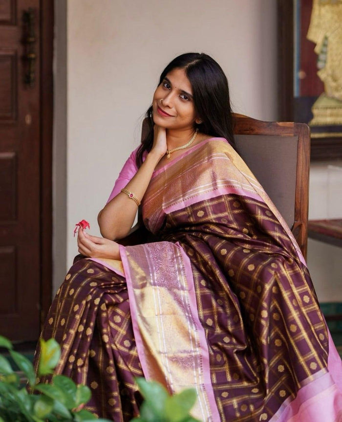 Brown Soft Silk Saree With Jubilant Blouse Piece