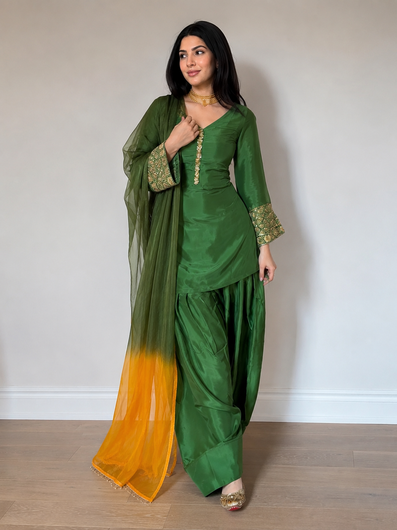 Green Embroidered Kurta Pant Set