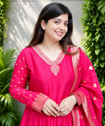 Rani Pink Banarasi Anarkali Suit – Handwork & Zari Flare