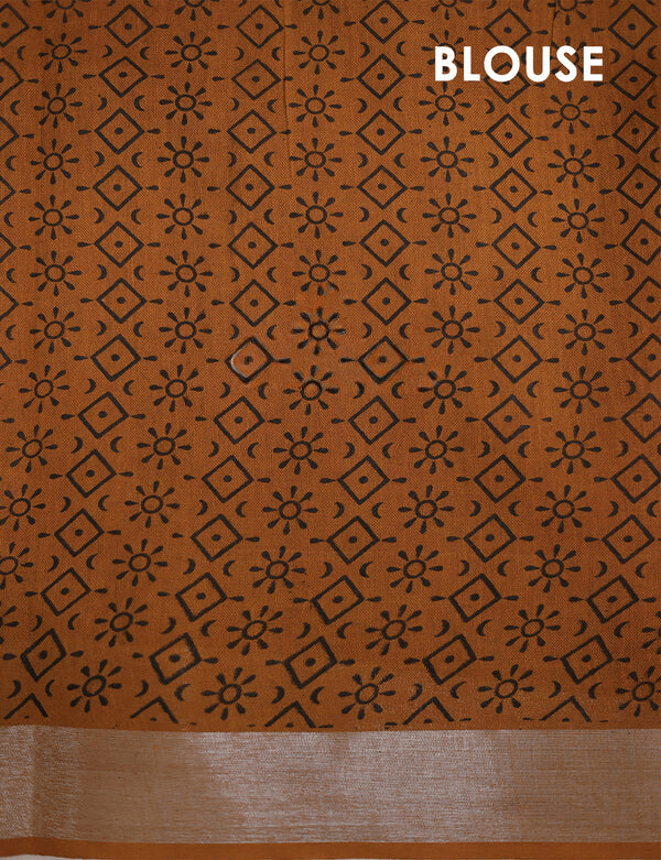 Captivating Brown Colored Cotton Linen Designer Printed Saree