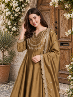 Gold Embroidered Vichitra Silk Anarkali  Suit Set