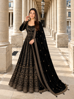 Black Crunchy Silk Embroidered Anarkali Gown Set