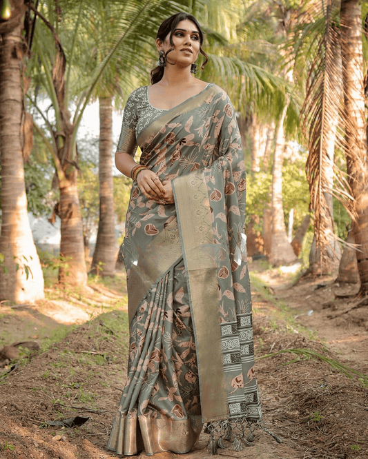 Charming Sea Green Colored Jacquard Silk Saree With Zari Border Blouse Piece - Ibis Fab