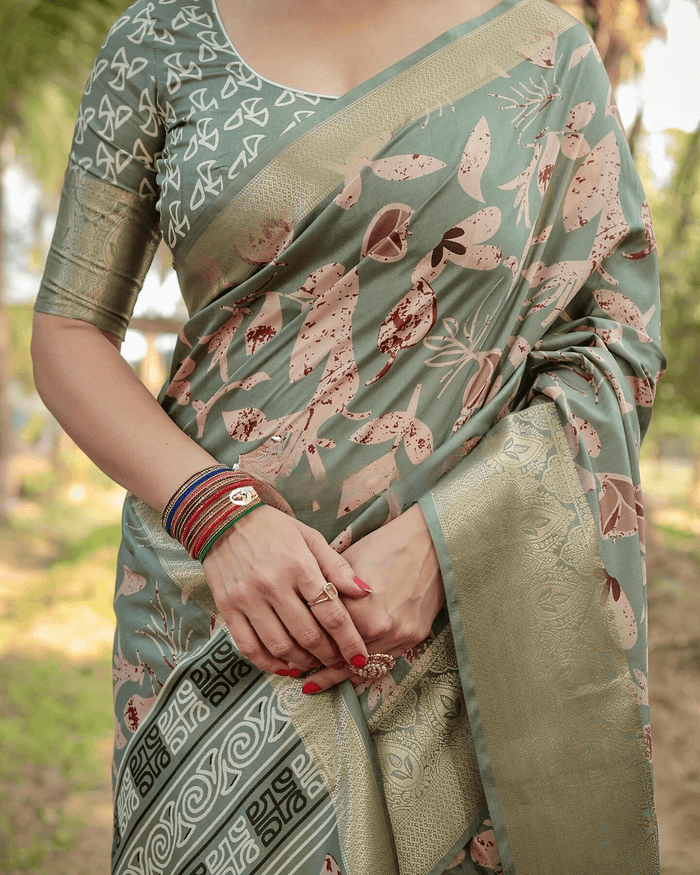 Charming Sea Green Colored Jacquard Silk Saree With Zari Border Blouse Piece