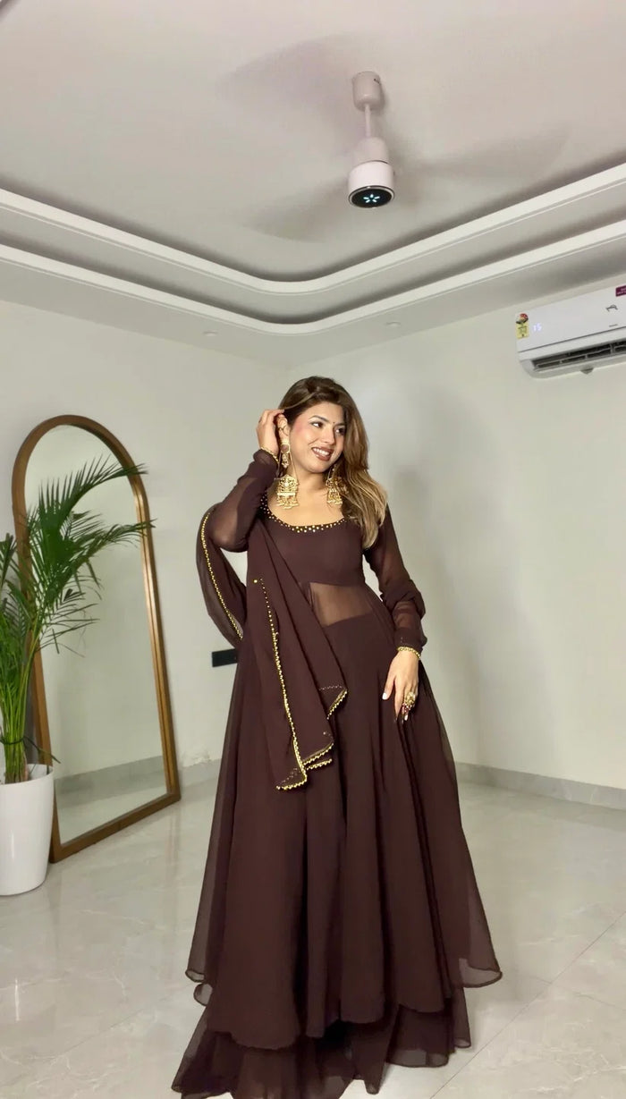 Hazel Georgette Anarkali Suit Set