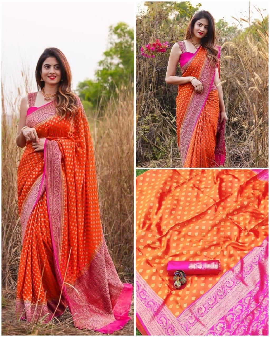 Contrast Border Banarasi Pure Silk Saree - Ibis Fab