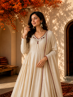 Ivory Embroidered Anarkali Suit Set
