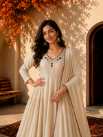 Ivory Embroidered Anarkali Suit Set