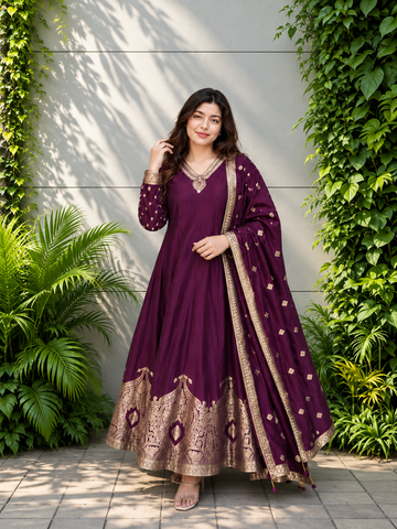 Premium Banarasi Anarkali Suit Set – Handwork & Zari Flare