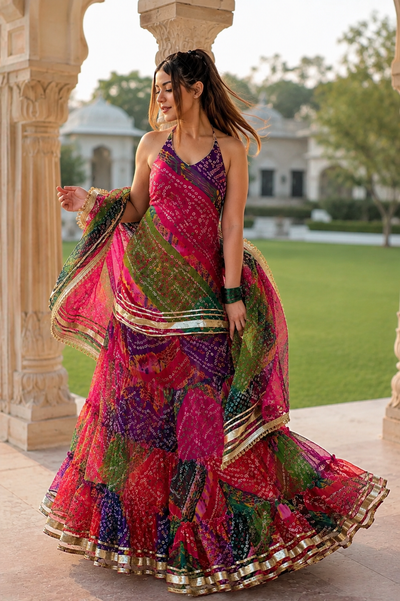 Multicolor Georgette Ruffle Sharara Set