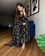 Black Ajarakh Buta Pure Cotton Anarkali Suit Set