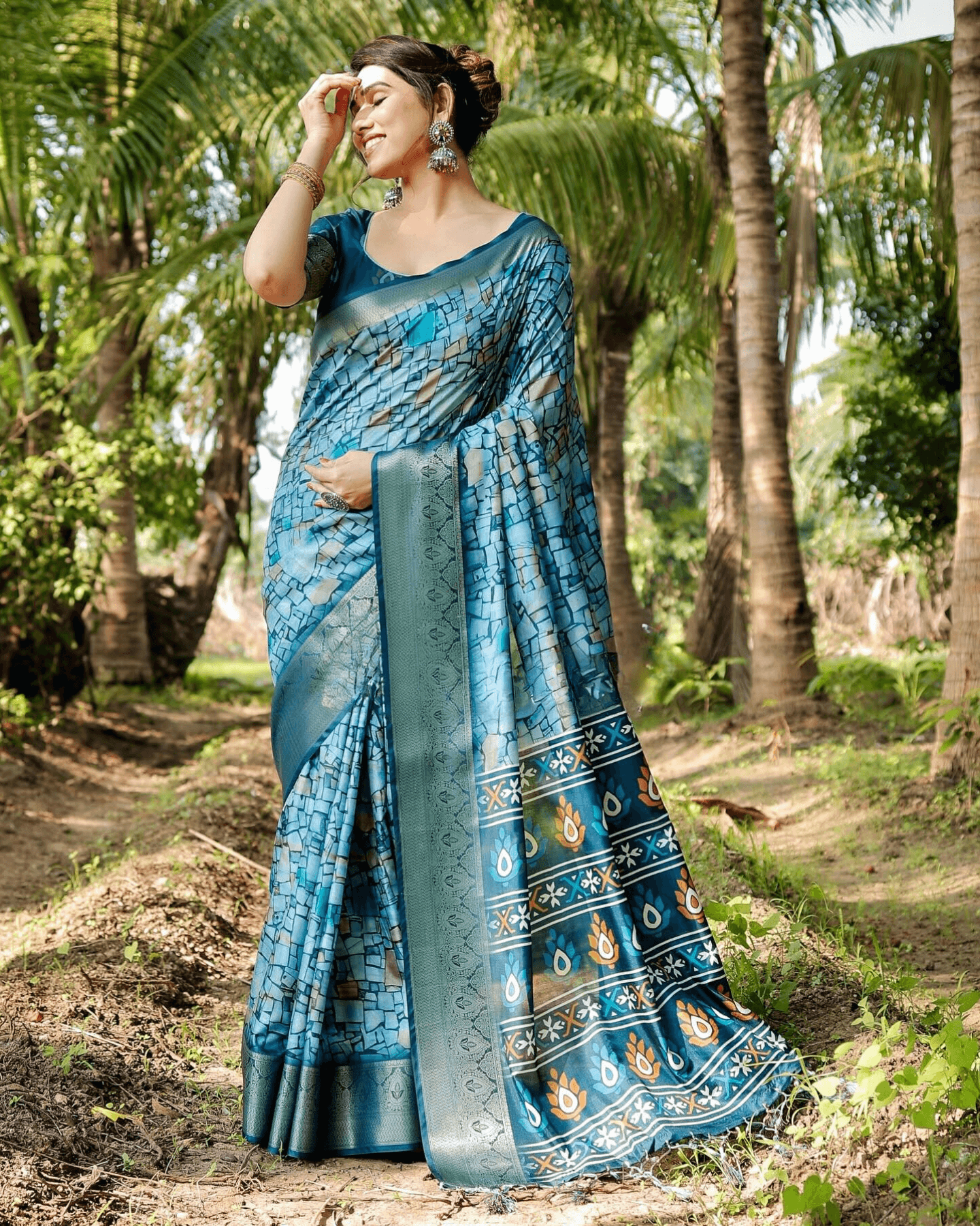 Dazzling Blue Colored Jacquard Silk Saree With Zari Border Blouse - Ibis Fab