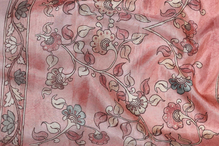 Delightful Peach Colored Cotton Linen Designer Printed Saree