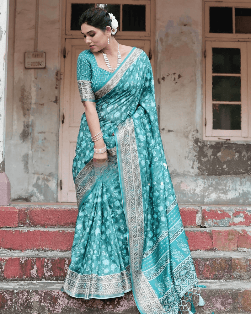 Delightful Rama Colored Jacquard Silk Saree - Ibis Fab